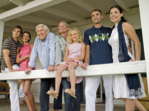 Three generation family on veranda